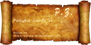 Petyka Zorán névjegykártya